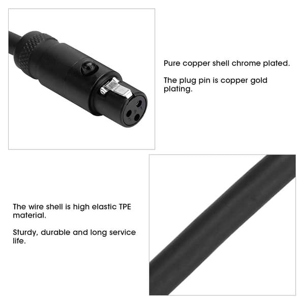3-Pin Mini XLR Han til Hun Audio Kabel til Camcorder DSLR Kamera Mikrofon 2M