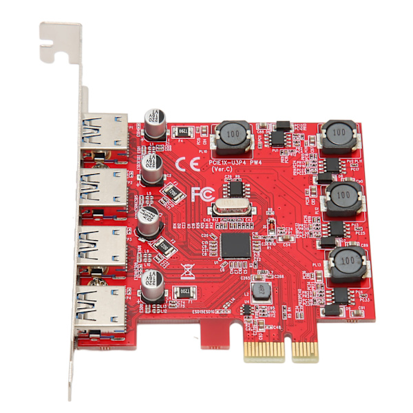 4 Port USB 3.0 PCIe Udvidelseskort 5Gbps til Windows 11 10 Server 2012 Linux Selvforsynet