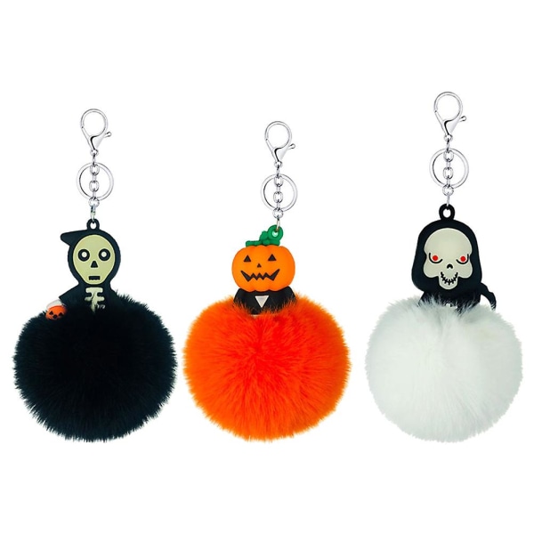 3 stk Pvc hårbold nøgleringe Halloween nøgleringe dekoration hængende nøgleringe til bil nøgle taske telefon (græskar monster, spøgelse, død)