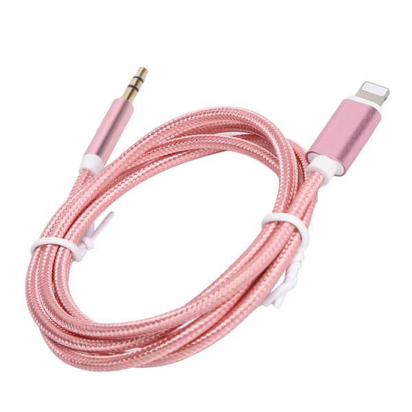 IOS 12 AUX Ljudkabel 3.5mm Nylonflätad Rosa Adapter