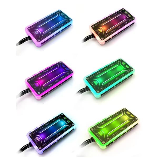 RGB PC-kabinettviftekontroller Hovedkortsynkronisering Sterk Luftstrøm Musikkrytmesensor ABS RGB LED-kontroller