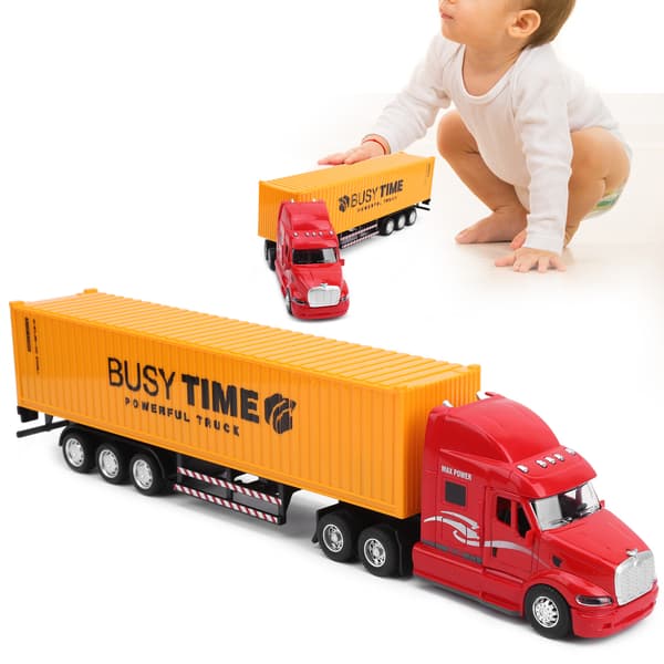 1:48 Container Truck Model Legetøj Træk Tilbage Børns Køretøj Legetøj med Lys Lyd (Rød Gul)