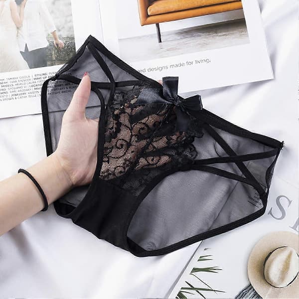 Dame truser lav midje uthulet blonde mesh god pusteevne ensfargede truser Black 3 M