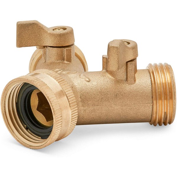 10964 2-way Y-distributor, 3/4" male, brass, with shut-off valves