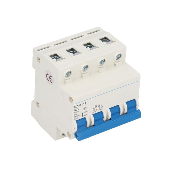 Mini 4P MCB Strømafbryder 20A 400V 6000A Brydeevne DIN-skinne Montering til Hjemmet