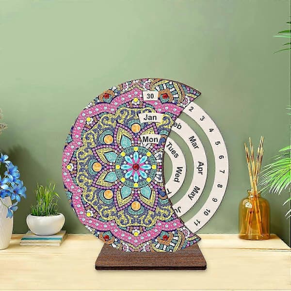 DIY diamant evighetskalender, Mandala diamantmaleri stativ, borddekorasjon