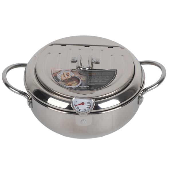 Frituregryde i rustfrit stål med termometer, non-stick frituregryde