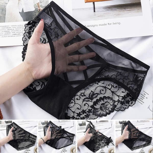Dame truser lav midje uthulet blonde mesh god pusteevne ensfargede truser Black 3 M