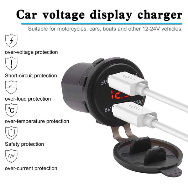 Vandtæt Dobbelt USB 4.2A Oplader LED Digital Display Voltmeter 60 cm Ledning Grøn DC12-24V