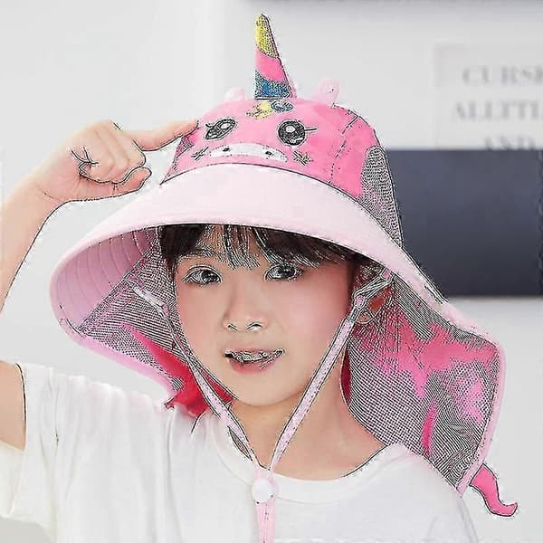 Solhatt for barn med bred brem Upf 2000 Solskjermhatt-God Pink unicorn