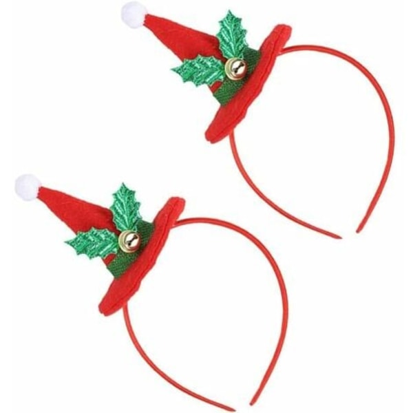 2Pcs Christmas Headbands Santa Hat Headband Hair Bands with Jingle Bells Christmas Costumes Accessories Party Favors Gif