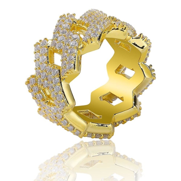 Guld Sølv Iced Out Cubansk Ring Til Mænd Hip Hop Prong Indstilling Bling Cubic Zirconia Ringe Punk Style Charm Smykker Gave Gold