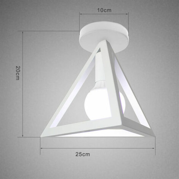Cage Ceiling Light Industrial Metal Triangle Pendant Lamp for Bedroom Living Room Cafe White - White