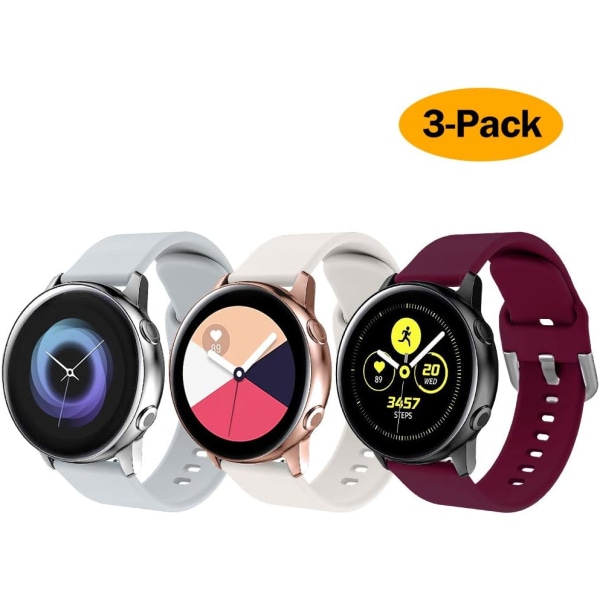 Silikone rem kompatibel med Samsung Galaxy Watch 3 rem 41 mm / Aktiv rem 40 mm / Aktiv rem 2 / Galaxy Watch rem 42 mm, sport blød silikone s