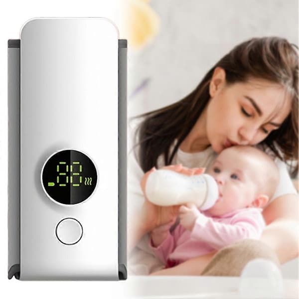 Bärbar flaskvärmare, resevänlig, läckagesäker, exakt temperaturkontroll och LCD-display, lång batteritid för konstant värme White