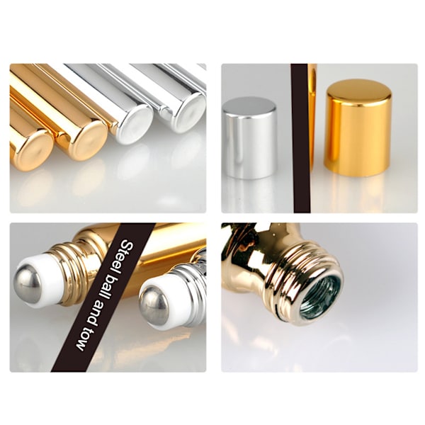 7 st påfyllningsbara parfymflaskor i glas, eterisk olja, rollerflaskor, bärbara lätta tomma roll-on-flaskor för resor, 10 ml, gyllene