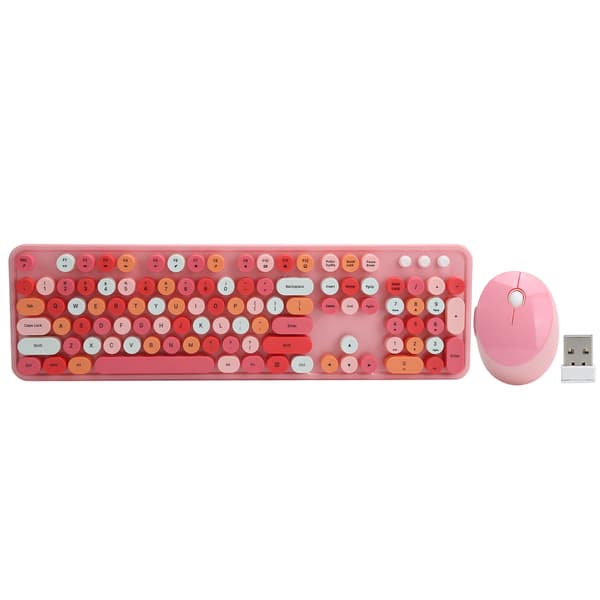 Trådlöst tangentbord och mus-combo USB Ergonomisk mekanisk känsla för Windows XP 7 8 10 Rosa