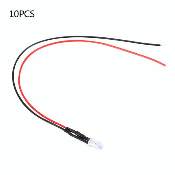 10 stk. 12V 5mm Multicolor LED Diode Lys Kabel 20cm 0.06W Gul
