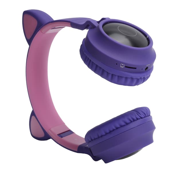Kattöron Hörlurar 3D LED-ljus Trådlöst Bluetooth 5.0 Vikbart Headset med Mikrofon Lila