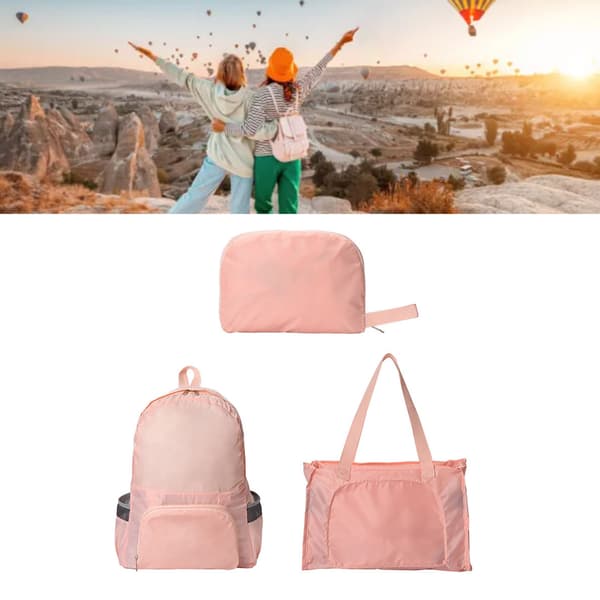 Packbar Polyesterfiber Vikbar Vattentät Lätt Multifunktionell Vandringsryggsäck Campingresor Rosa
