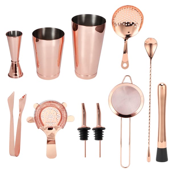 11PCS Cocktail Shaker Set Rostfritt Stål Bartender Kit med Sil Rose Gold för Hemmafest