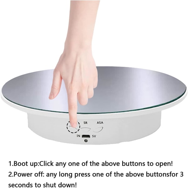Motoriserad display för elektrisk skivspelare 90-180-360 grader, belastning 8 kg, diameter 20 cm, med 5 pvc-bottnar (vit)