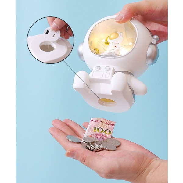 Lasten säästöpossu Astronaut-ornamentti Sarjakuva Spaceman Vinyyli Paper Money Piggy Bank (valkoinen valolla)