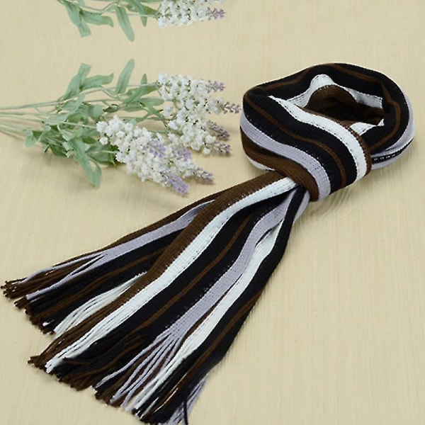 Unisex varme farveblokstribede tørklæder kvast Langt tørklæde strik wrap Coffee