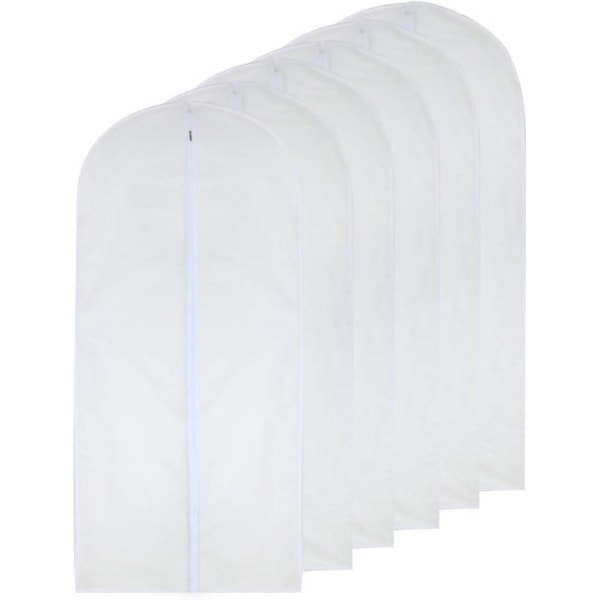 Vaatteen cover läpinäkyvä pitkä puku Tasku Vaatteen cover Hengittävä valkoinen cover täydellä vetoketjulla tanssivaatteisiin 6 pakkaus (60 cm x 140 cm),