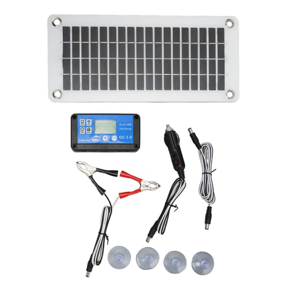 12V 30W Bärbar Solpanelmodul med Kontroll och Sugkopp för Husbil Båt Bil Camping
