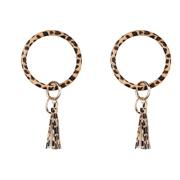 2 st Pu-läderarmband Nyckelring Fashionabel Snygg Leopardtryck Nyckelring med tofs för kvinnor (kaffe)