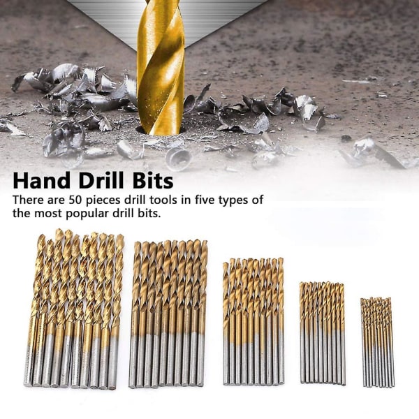 Twist Drill Bits, 50st Hss Titanium Steel High Speed ​​Twist Drill Bits