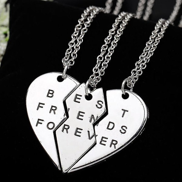 Fashion 3pieces Broken Heart Pendant Halsband Chic Best Friends Forever Halsband
