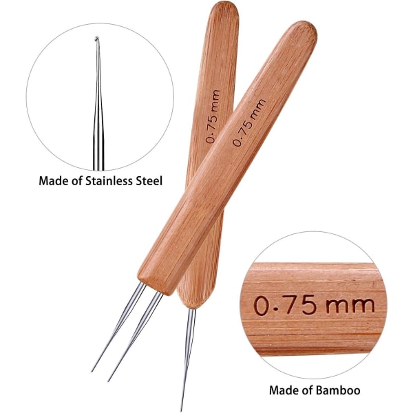 Pack Bamboo dreadlock 0,75 mm 1 koukku 2 koukkua 3 rastattikoukkua