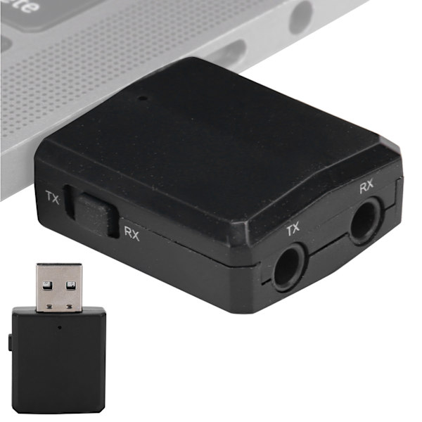 Bluetooth 5.0 Audio Mottaker Sender USB Lydkort 3 i 1 AUX RCA 3.5mm Socket Adapter Svart