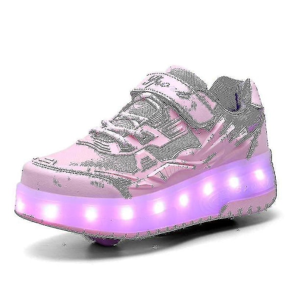 Childrens Sneakers Dubbelhjulsskor Led Light Skor Q7-yky Pink 37