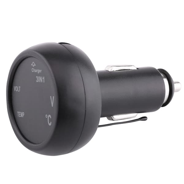 Dobbel LED Digital Skjerm Voltmeter Termometer USB Billader Sigarettenner Grønn Rød