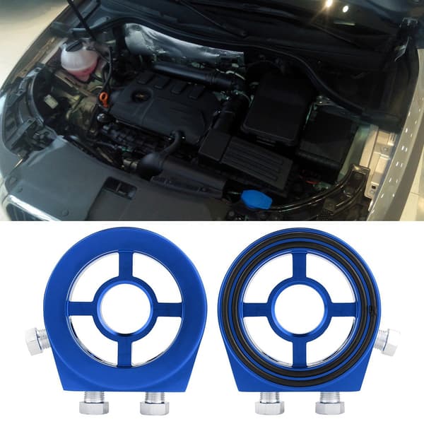 Blå Aluminium Universal Oliefilter Temperaturkøler Måler Sandwichplade Adapter