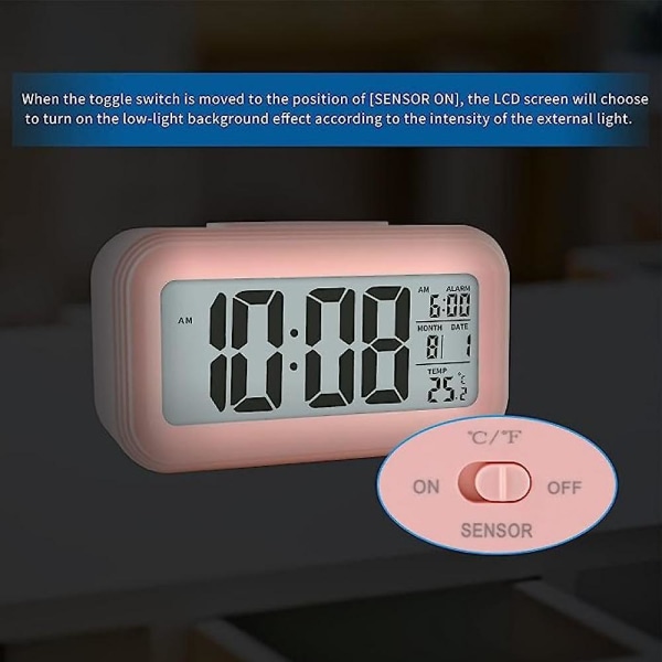 Uppladdningsbar Silent Sleepy Electronic Alarm Clock Intelligent Nightlight Creative Student Digital Väckarklocka - Rosa