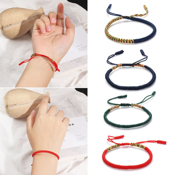 Lucky rope bracelet Tibetan Buddhist knot adjustable knitted handmade (burgundy)