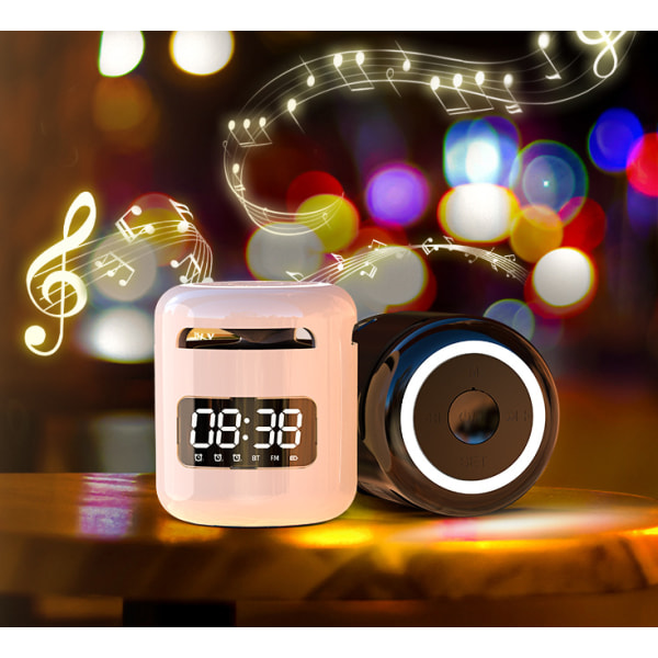 Trådlös bluetooth klocka högtalare, mini bärbar utomhus väckarklocka högtalare (rosa),