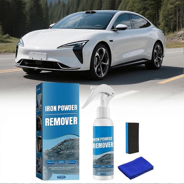 100 ml bil jernpulverfjerner spray, multifunktionel rustfjerner til bilhjul og lak, metal rustpletrenser med svamp og klud 100ml