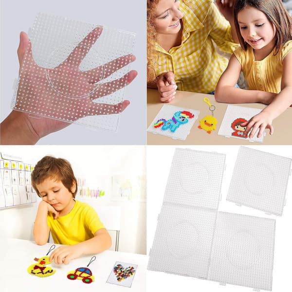 4 pcs Bead Boards, 5 mm Fuse Bead Boards Large Round Square Transparent Plastic Boards, Bead Boards, Square Bead Boards