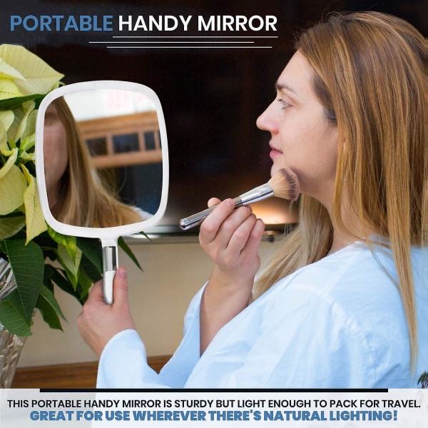 Stort og behageligt håndholdt spejl med håndtag - professionel salonmodel i hvid (1-pak)