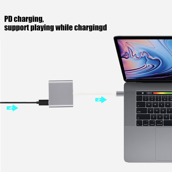 HC 04 3 i 1 USB C Hub HDMI HD Konverter Adapter Dockningsstation Grå