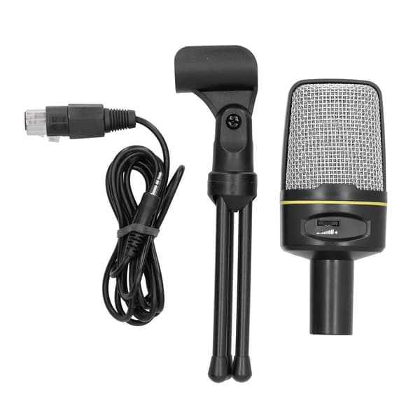 Studio Kondensatormikrofon 3,5 mm Ljudport med Bordsstativ Svart