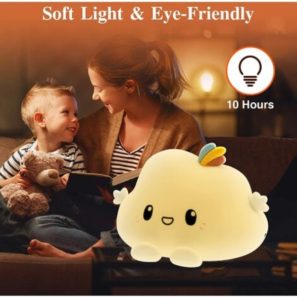 LED-lasten yövalo 7 väriä USB ladattava kosketusohjain Silikonipilvi lastenhuonevalo 1800 mAh (kaukosäädin)