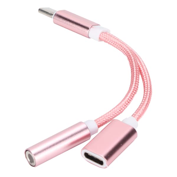 Type C til 3,5 mm Audio Oplader Adapter 2 i 1 Konverter til Xiaomi Huawei Rosaguld