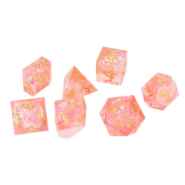 7 stk. Pink Resin Polyhedral Terningesæt Klare Tal til Rollespil Brætspil