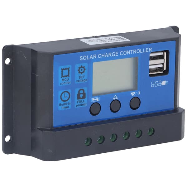 Solladdningsregulator LCD Automatisk identifiering med 5V Smart 2 USB-port 20A 12V 24V